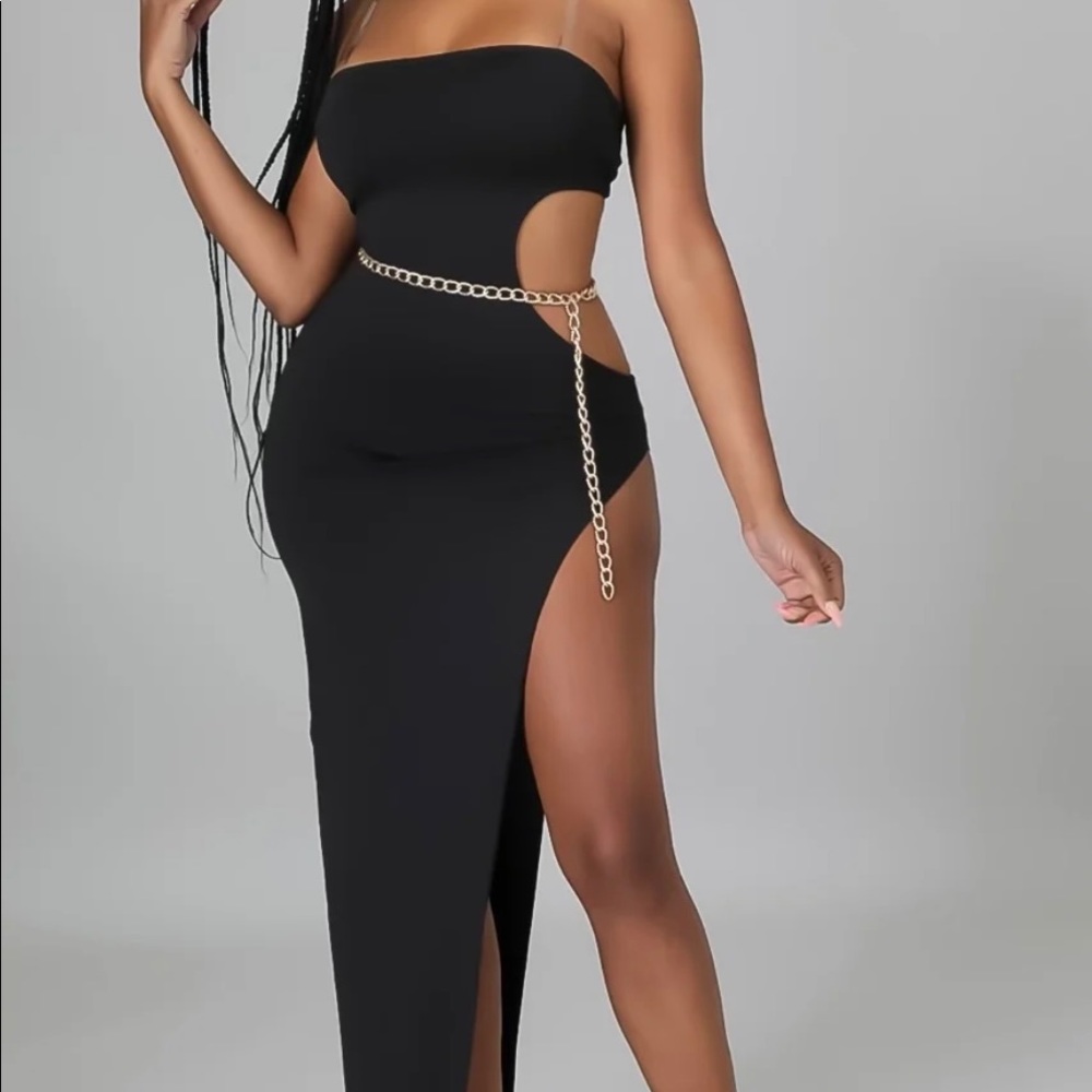 Sexy black gold chain dress